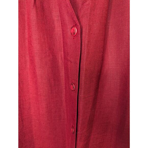Neiman Marcus Burgundy Linen Sleeveless Maxi Dress Button Front Pockets Size 6 - Picture 8 of 10